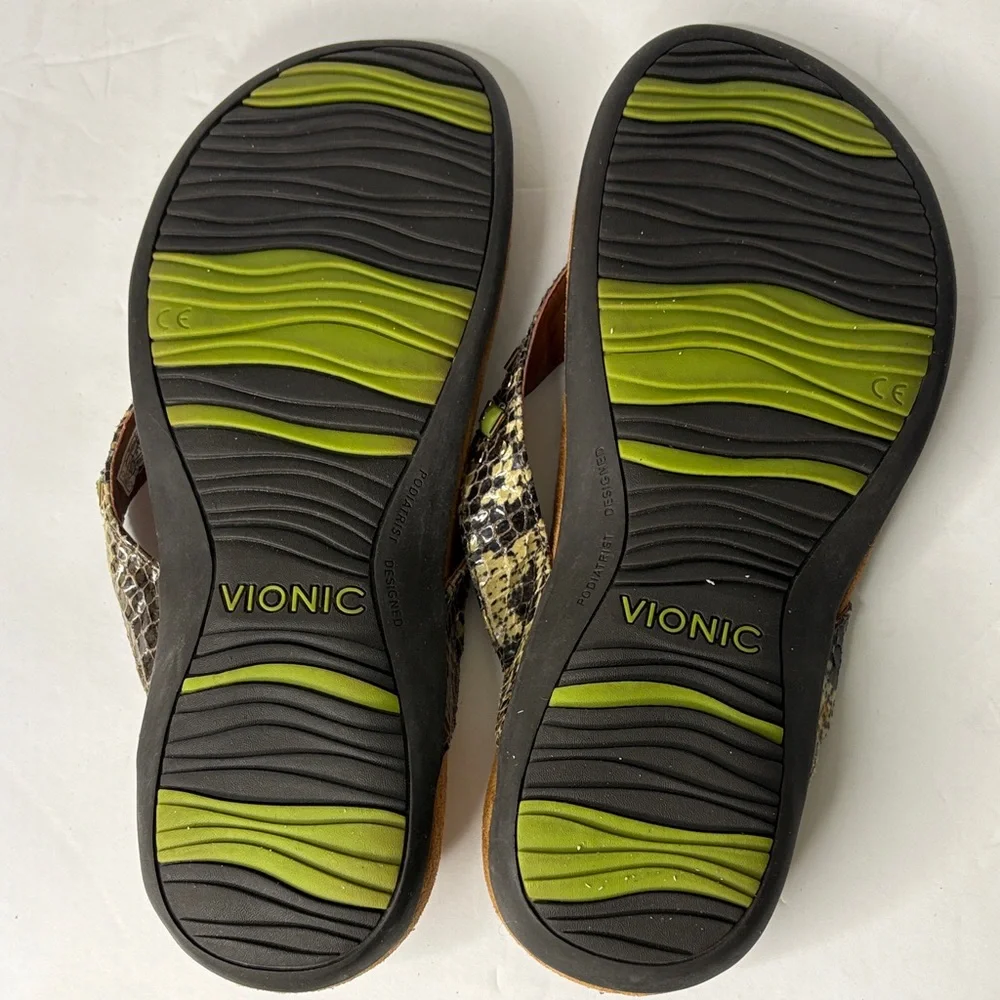 Vionic Floriana Bead Reptile and Embellished Thong Olive Sandals